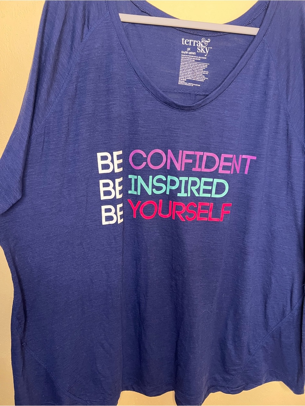 Sky Navy Long-Sleeve Graphic Tee with Multicolor Motivational Text